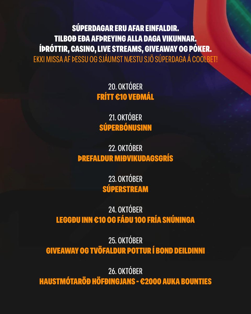 SÚPERDAGAR Á COOLBET!

coolbet.com/is/superdagar