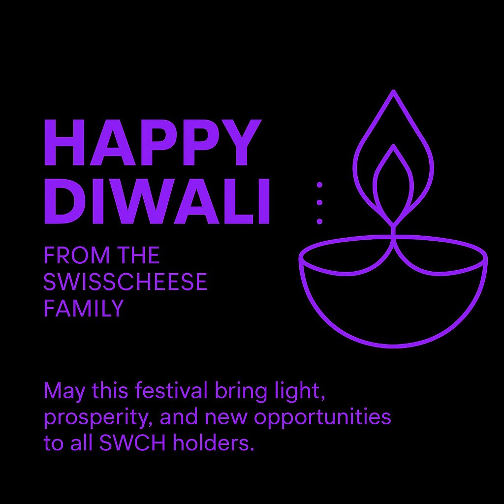 Swisscheese_fn's tweet image. Happy Diwali from the SwissCheese Family 🪔
May this festival bring light, prosperity, and new opportunities to all SWCH holders.
Together, we shine brighter — just like the light of Diwali. ✨

#SwissCheese #SWCH #DeFi #Blockchain #Diwali2025 #CryptoCommunity