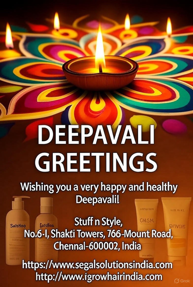 SegalsSolutions's tweet photo. Shubh Deepavali to one and All.

May all be Blessed with Good Health, Prosperity n Peace. May your Hair be as Lustrous as the Sheen of the Deepavali diyas
🪔🪔

https://t.co/WNqJ3eovcw

#StopHairlossWithHerbs
#Naturalskincare
#HealthyLiving
#SLSFreeShampoos
#haircare 
#hair https://t.co/kCHO01a9wt