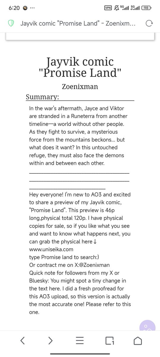 #jayvik
I've uploaded the final proofread English version of the Promise Land preview on AO3. 
archiveofourown.org/works/72808326
You can revisit it here! I really like AO3's clean and tidy layout—the typesetting is so pleasant. 😌