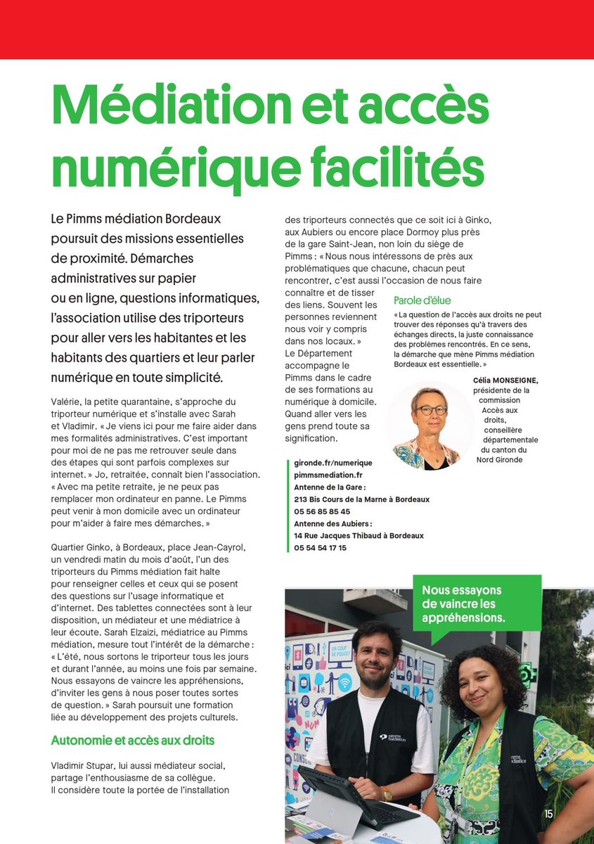 #OnParledeNous 📰 
Dans le dernier numéro de Gironde Mag, un article met en lumière le travail de proximité mené par le Pimms médiation Bordeaux 💡

🔗 À lire ici, dans Gironde Mag n°149 : lnkd.in/eRYY74KZ
<a href="/gironde/">Gironde</a> <a href="/PIMMSdeBordeaux/">pimms médiation Bordeaux</a>