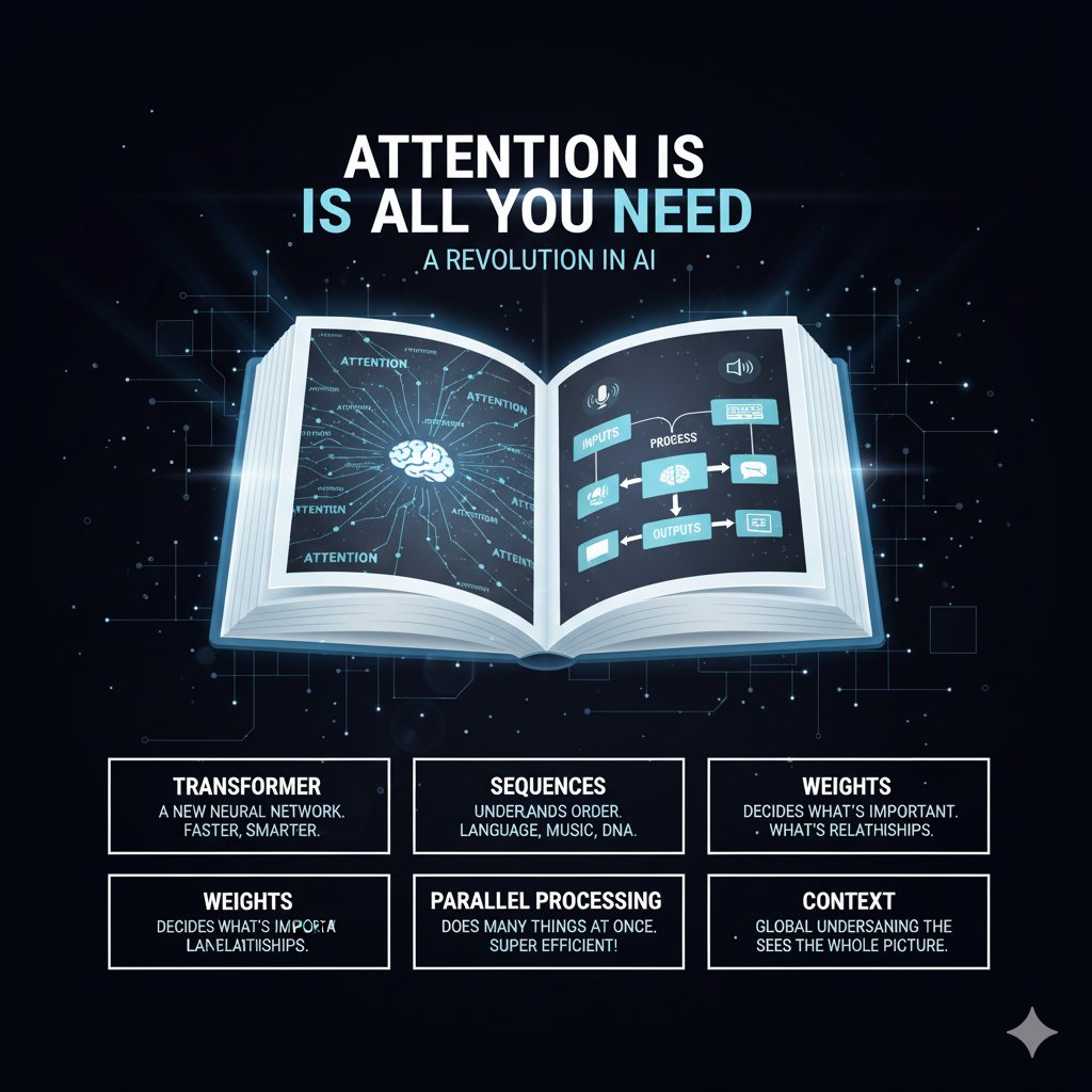 HammadHafeez224's tweet image. &quot;Attention is All You Need&quot; — the paper that changed AI forever.
Transformers replaced RNNs, learned context with self-attention, and scaled to power GPT, BERT &amp;amp; Gemini.
One architecture.
Infinite possibilities. 🤖✨

#AI #Transformers #machinelearningprojects