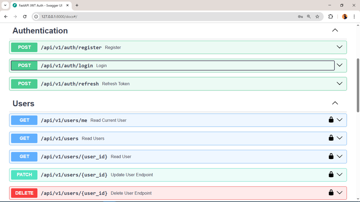 DelightGbolahan's tweet image. After 5 years of building APIs in Django, I decided to learn FastAPI by building a video calling application.
Login and Signup APIs complete ✅
Next step: implementing web sockets
I also plan to build a React js frontend for it.