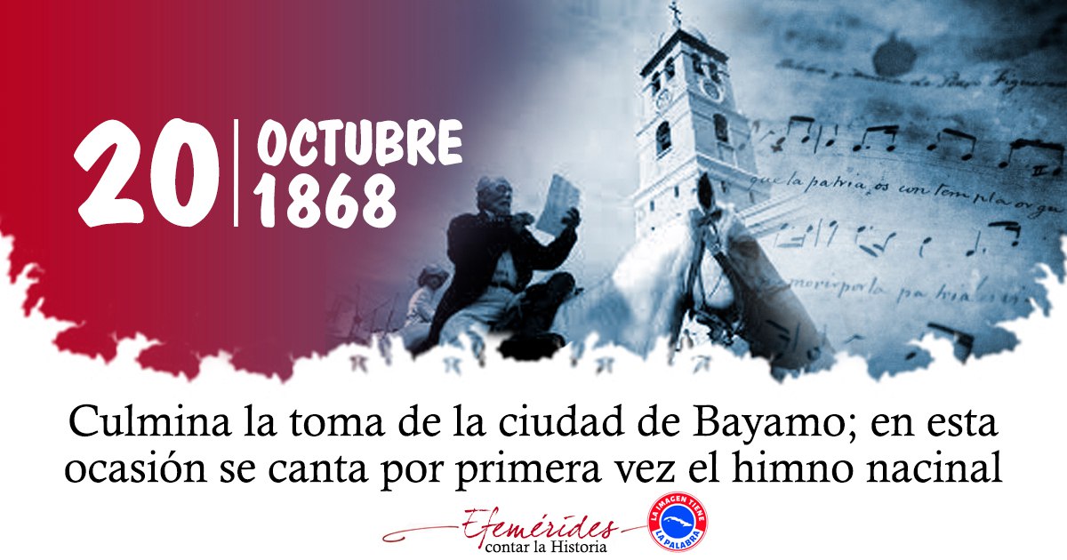 #CubaViveEnSuHistoria “La interpretación del Himno el 20 de octubre coincide con el hecho de armas con el que la Revolución alcanza la primera y más importante victoria sobre las tropas coloniales españolas. 
Fidel 20/10/2004
1/2