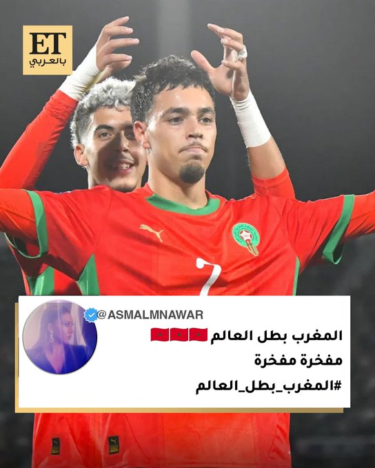 رسائل فخر وتهاني من نجوم المغرب بعد فوز المنتخب المغربي للشباب على الأرجنتيني بنتيجة 2-0.. وحصوله على كأس العالم للمرة الأولى 