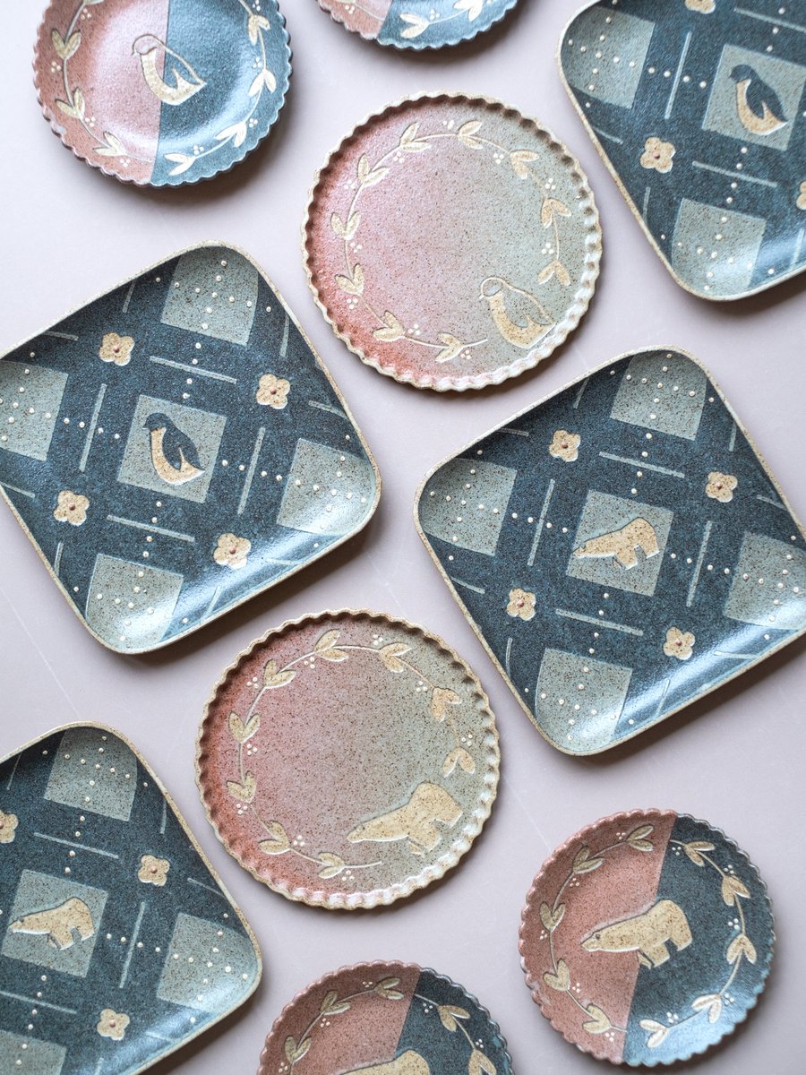 苔色工房　田中遼馬　大皿2枚　チューリップ　ミントグリーン・ピンク　新品未使用 田中遼馬/苔色工房 (@kokeirokoubou) / Posts / X