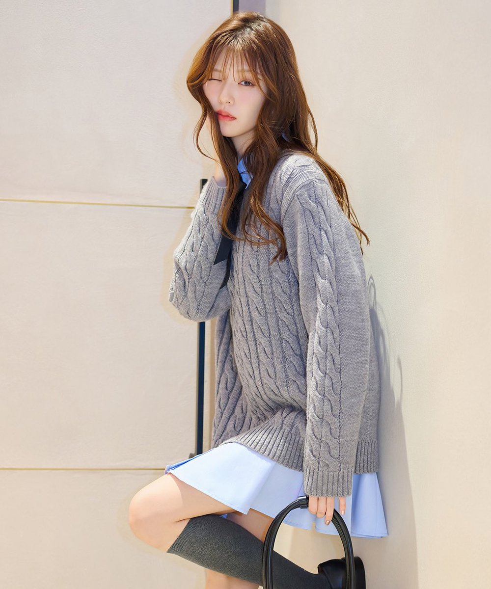 入荷アイテム 】 ケーブルニット＆シャツミニワンピースセット ¥15,400