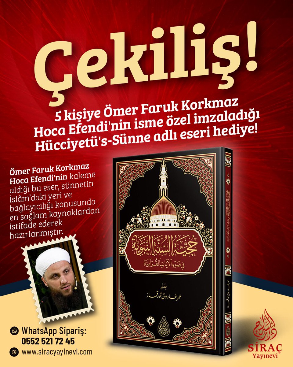 İlim Yolcularına Müjde!

Siraç Yayınevi olarak, " Hücciyetü's-Sünne '' eserini 5 kişiye hediye ediyoruz.

⁉️ Şartları ; 
1️⃣ Takip et : @ismailagayayin   <a href="/siracyayin/">Siraç Yayınevi</a>  
2️⃣ Retweet (RT)
3️⃣ Beğen 
4️⃣ 3 Arkadaşını etiketle

Sonuç Tarihi : 24 Ekim Cuma