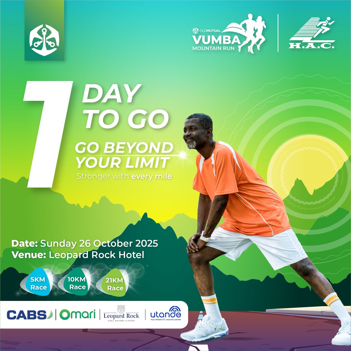 OldMutualZW's tweet photo. 🏁 1 Day to Go! 🏁
It’s almost time! Whether you’re taking on the 5K or pushing through the 21K race, the Old Mutual Vumba Marathon 2025 will be an amazing experience. 🌟
Hydrate, prep, and get ready for race day!
#1DayToGo #OldMutual #VumbaMarathon2025 #GoBeyondYourLimit https://t.co/zhjzBa3OFD