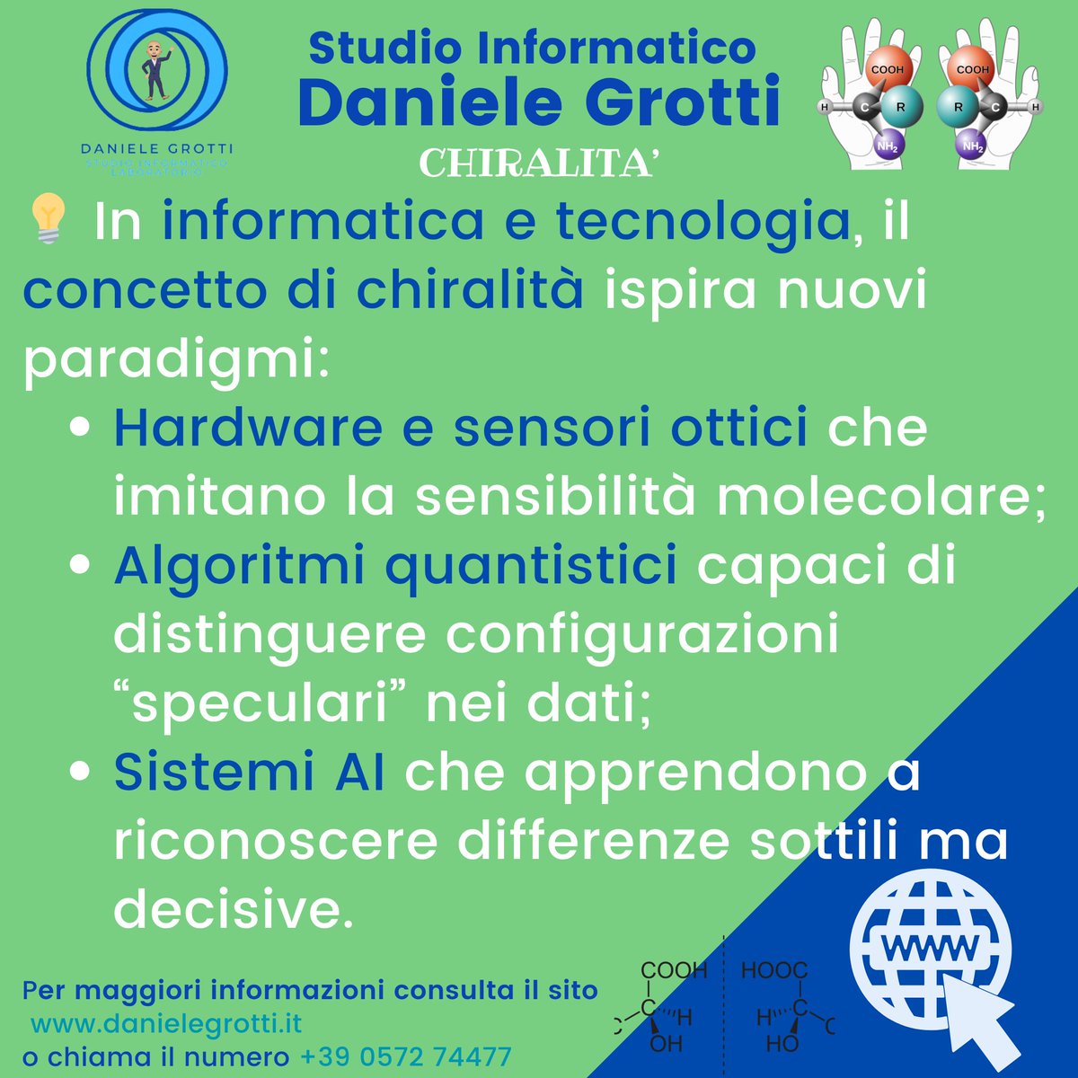 StudioIT_DG's tweet image. 🧬 𝑪𝒉𝒊𝒓𝒂𝒍𝒊𝒕𝒂̀: quando la simmetria si spezza
.
#Chiralità #Fisica #InformaticaQuantistica #AI #Tecnologia #Scienza #Innovazione #CyberScience #DigitalMind #consulenteinformatico #massaecozzile #pistoia #montecatiniterme #laboratorioinformatico #studioinformaticodg
