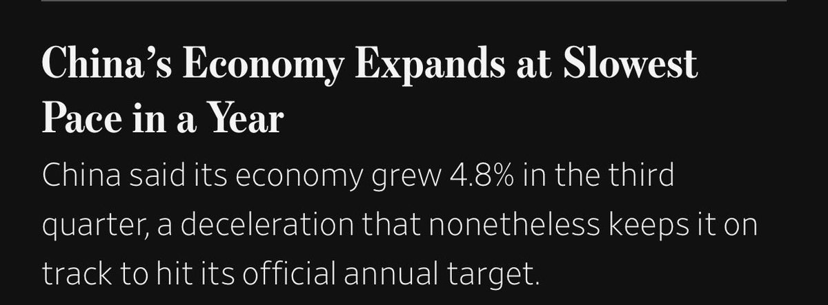 elerianm's tweet image. Good morning.
Here’s the @WSJ on this morning Chinese GDP data:
“China said economic momentum decelerated to its slowest pace in a year…
…gross domestic product expanded 4.8% in the third quarter of 2025 compared with a year earlier, down from 5.2% growth in the second quarter.…