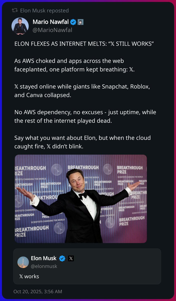 Elon Musk reposted a post from Mario Nawfal https://t.co/8Q0N8n9sUD