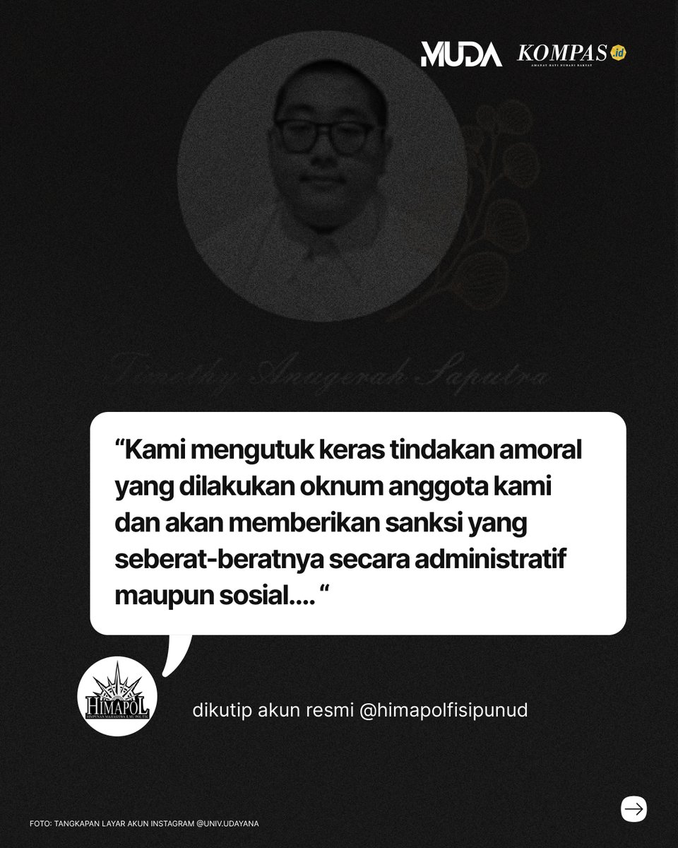hariankompas's tweet photo. Setelah kematiannya, berseliweran percakapan di grup Whatsapp yang isinya tidak etis karena menyikapi kematian Timothy dengan ucapan mengejek. Ternyata, mereka ialah pengurus organisasi kemahasiswaan di Unud. #Bullying #Mahasiswa #Unud #AdadiKompas https://t.co/FKqV9JKWxT