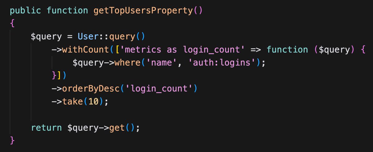 PovilasKorop's tweet image. Laravel tip.
You can use Eloquent `with()` or `withCount()` with condition, assigning an alias to the relationship, and then ordering by the result.
See the example in the screenshot.