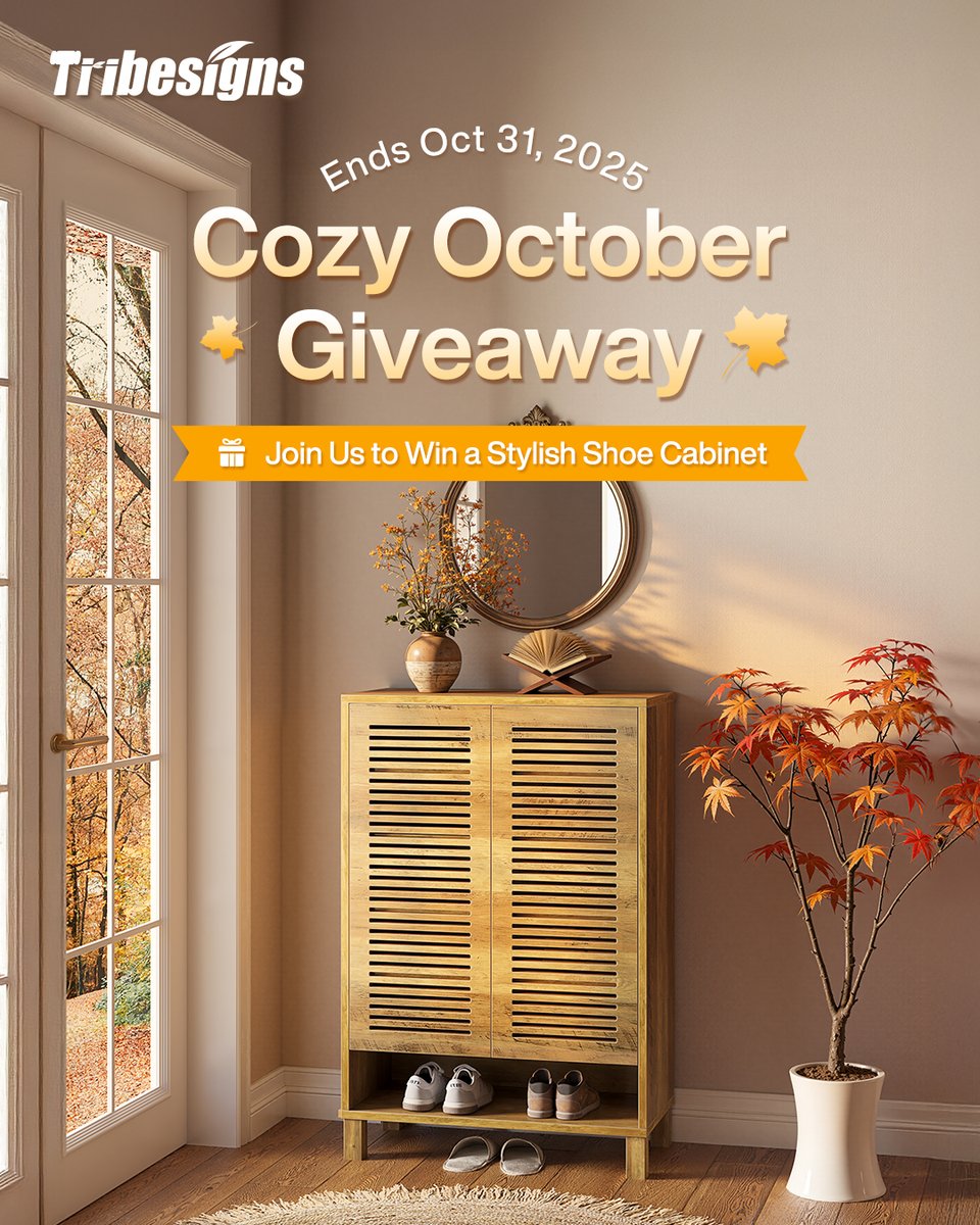 Tribesigns's tweet photo. Let’s soak up those cozy fall feels together! 🍁 We’re giving one lucky winner this stylish shoe cabinet—perfect for sprucing up your entryway!​

How to enter:
1️⃣ Follow our X and Pinterest
2️⃣ Like &amp; RT this post
3️⃣ Tag a friend who’d love this
⏳Ends October 31 | US only https://t.co/mNSykVQJOU