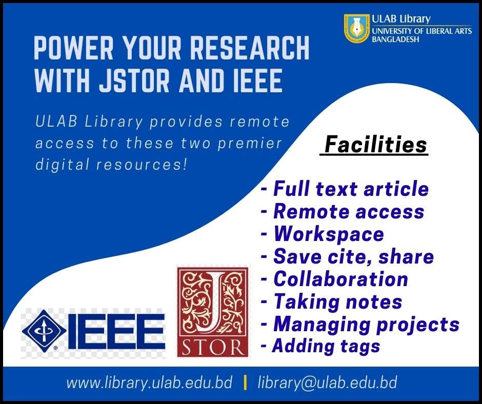 LibraryULAB's tweet image. Access to ULAB Online Library - JSTOR and IEEE