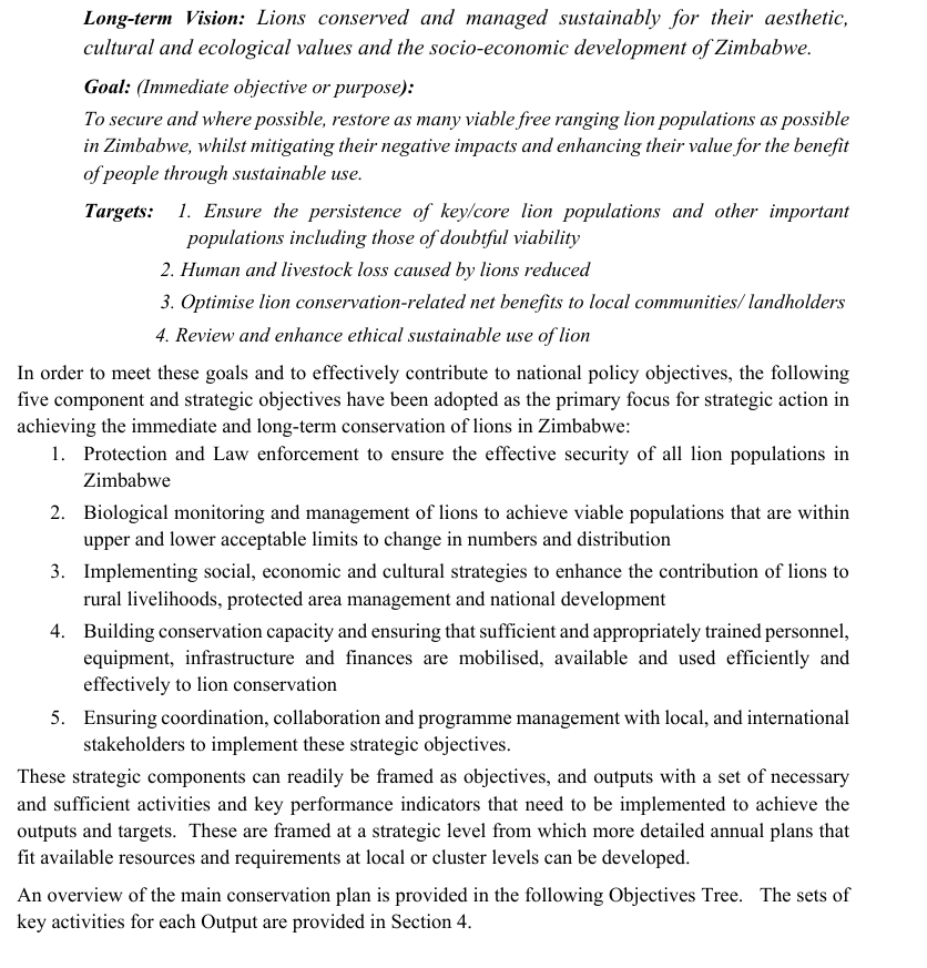 speakoutforanim's tweet photo. 📷Extract from the Zim Lion Conservation Strategy and Action Plan (2020 - 2025).
Zimbabwe has an objective to restore viable free ranging lion population.
The key targets for this period include
1. Ensuring persistence of lion populations
2. Reduction of Human - Lion conflict https://t.co/0zRDbWJ2Wp