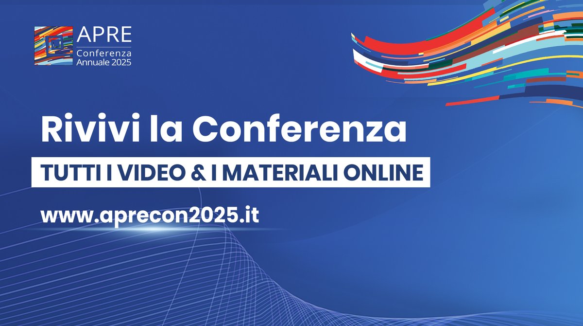 ❗ Online i materiali di #aprecon2025

🎙 #APREdialogue
🔴 #APREbrief
🟢 #APREtalk

Video, slides e informazioni sui 4 giorni dedicati a #HorizonEU e alle sue sfide 🌍

🙏 Grazie per la partecipazione, ci vediamo il prossimo anno!
👉 bit.ly/43u33XH