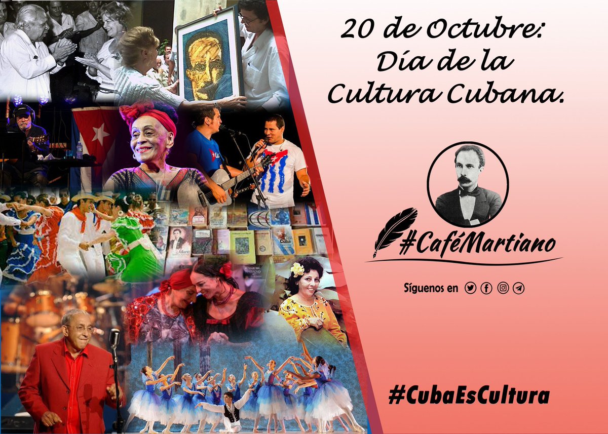 Buenos días 🇨🇺 #CaféMartiano
"La patria os contempla orgullosa", cantaremos hoy 20 de octubre:
 🇨🇺 Día de la Cultura Cubana❤️

✍️"La madre del decoro, la savia de la libertad, el mantenimiento de la República... sobre todo lo demás, la propagación de la cultura".

#CubaEsCultura