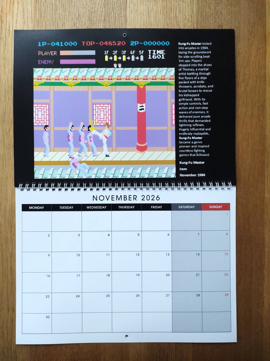 Here's a sneak preview of the 2026 'Arcade Classics' calendar. I also have Amiga, Atari 8-Bit, Atari ST, Amstrad, C64 and Spectrum versions available.  If you'd like one, give me a shout!