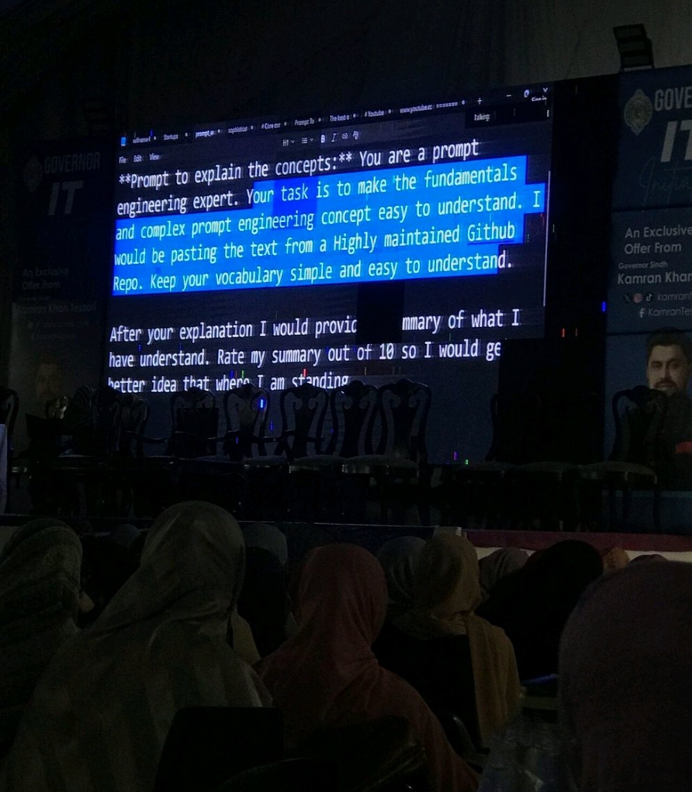 Areesha860's tweet photo. Sure! Here’s a very short yet meaningful version for Twitter 👇

Class 02: Prompt Engineering 💡
Learning to talk smart with AI! 🤖

🎯 Top-K = Creative
🎯 Top-P = Natural

Zero, One, Few-Shot | System | Role | Contextual
👨‍🏫 Sir Ali Jawwad &amp; Sir Ameen Alam | Sun 2–5 PM https://t.co/3qjA6Wq5g6
