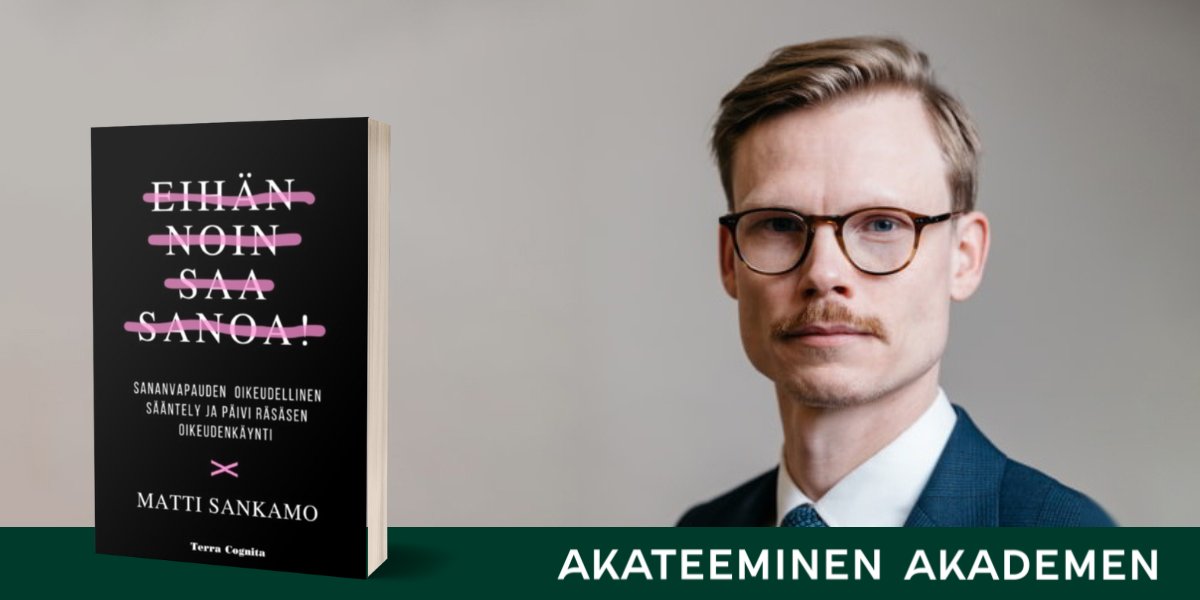 Asianajaja Matti  Sankamon <a href="/MJSankamo/">Matti Sankamo</a>  kirjan "Eihän noin saa sanoa! Sananvapuden oikeudellinen sääntely ja Päivi Räsäsen oiekudenkäynti" julkkarit  Akateemisessa kirjakaupassa 31.10. klo 17.00. Haastattelijana Baba  Lybeck. Tervetuloa!
