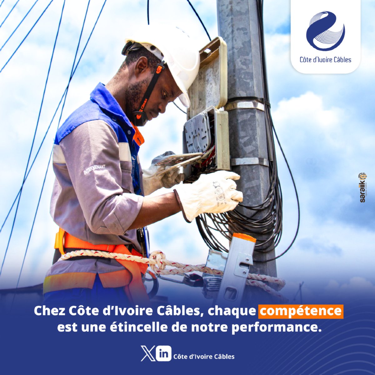 CICables's tweet image. Nous valorisons 𝐥𝐞 𝐭𝐚𝐥𝐞𝐧𝐭 𝐞𝐭 𝐥’𝐞𝐧𝐠𝐚𝐠𝐞𝐦𝐞𝐧𝐭 𝐝𝐞 𝐧𝐨𝐬 é𝐪𝐮𝐢𝐩𝐞𝐬 pour maintenir 𝐥’𝐞𝐱𝐜𝐞𝐥𝐥𝐞𝐧𝐜𝐞.
#Excellence #Talent #Innovation #CôteDIvoireCables #Performance #FibreOptique #ConnexionInternet