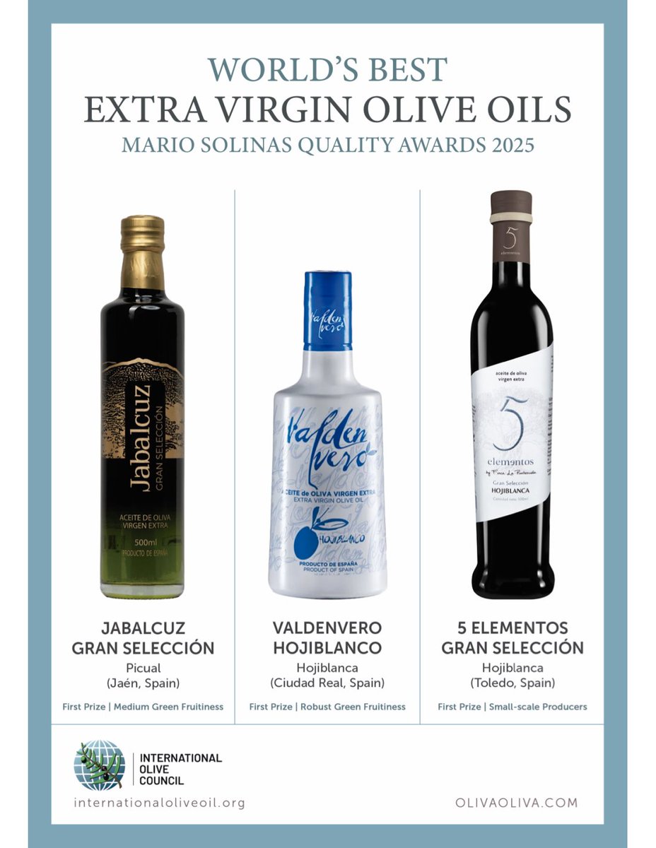 🔵 MEJORES AOVES DEL MUNDO PREMIO MARIO SOLINAS 2025 🔵

Ya disponible la caja exclusiva de Oliva Oliva con los aceites ganadores del Premio Internacional a la Calidad Mario Solinas 2025, uno de los galardones más destacados del sector.

🛒 Comprar ahora: olivaoliva.com/es/2112-aceite…