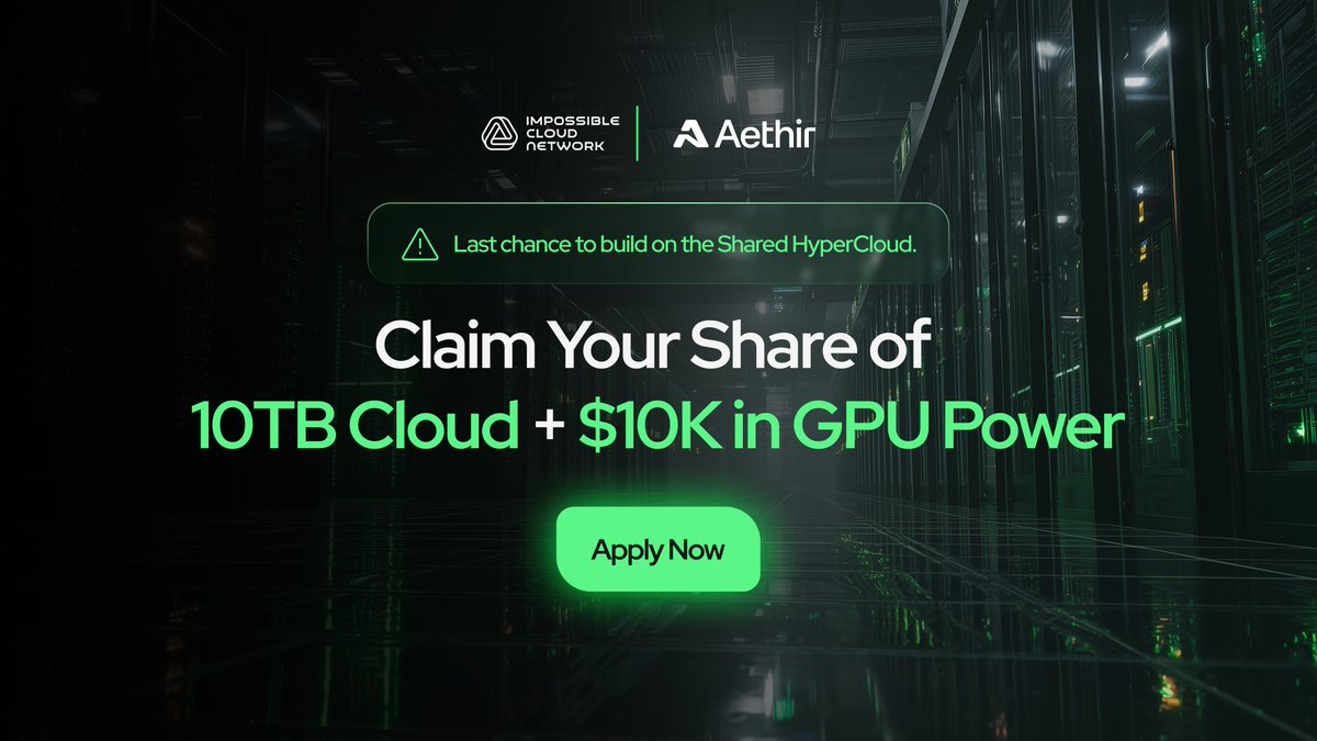 ICN_Protocol's tweet image. Last chance to build on the shared HyperCloud ☁️

Apply for our HyperBuild Grants with @AethirCloud 

Don&apos;t miss out on your share of 10TB of decentralized cloud and $10K in GPU compute.

Apply now: tr.ee/HyperBuildGran…