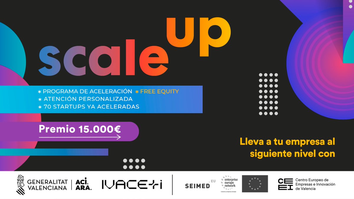 GVAivace's tweet image. 🚀¿Quieres acelerar el crecimiento de tu empresa? 
👉@ceeivalencia e Ivace+i hemos acompañado a 7⃣0⃣ #startups de la Comunitat Valencia a través del programa 🇪🇺 #ScaleupVlc
🔊 ¿Te animas a vivir la experiencia? Entra en acortar.link/H7uwTU y participa
✍️ Hasta 31 de octubre