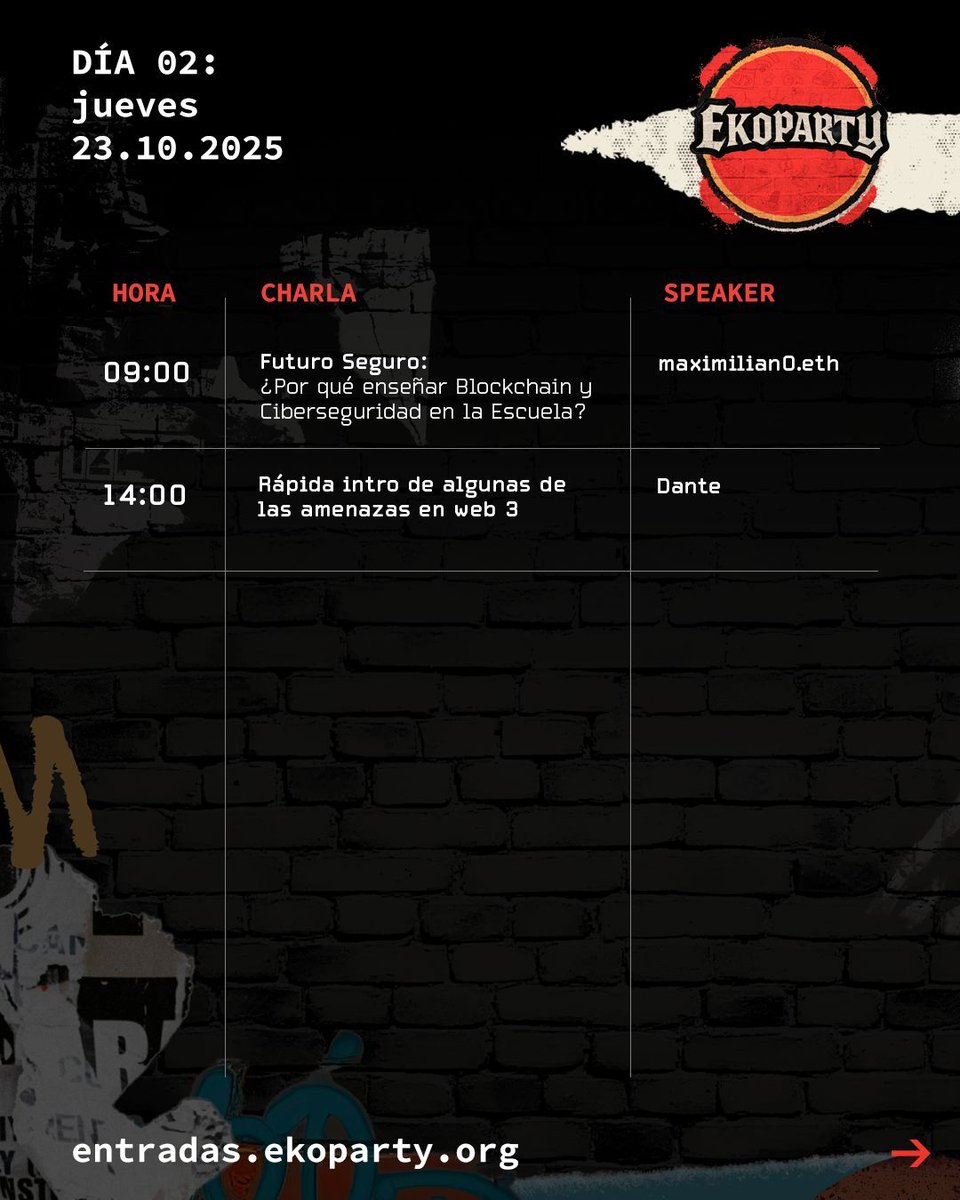 webtresclub's tweet photo. 📜 WebtrES Club x #EKO2025: Cronograma

Ya a pocos días de la Ekoparty 2025, te dejamos el cronograma para que lo tengas a mano.

¡Nos vemos pronto!

🗓️ 22, 23 y 24 de Octubre
📍 Centro de Convenciones, Buenos Aires https://t.co/fY3YdKtquM