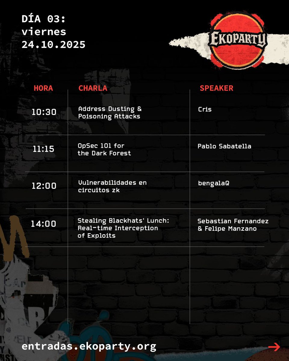📜 WebtrES Club x #EKO2025: Cronograma

Ya a pocos días de la Ekoparty 2025, te dejamos el cronograma para que lo tengas a mano.

¡Nos vemos pronto!

🗓️ 22, 23 y 24 de Octubre
📍 Centro de Convenciones, Buenos Aires
