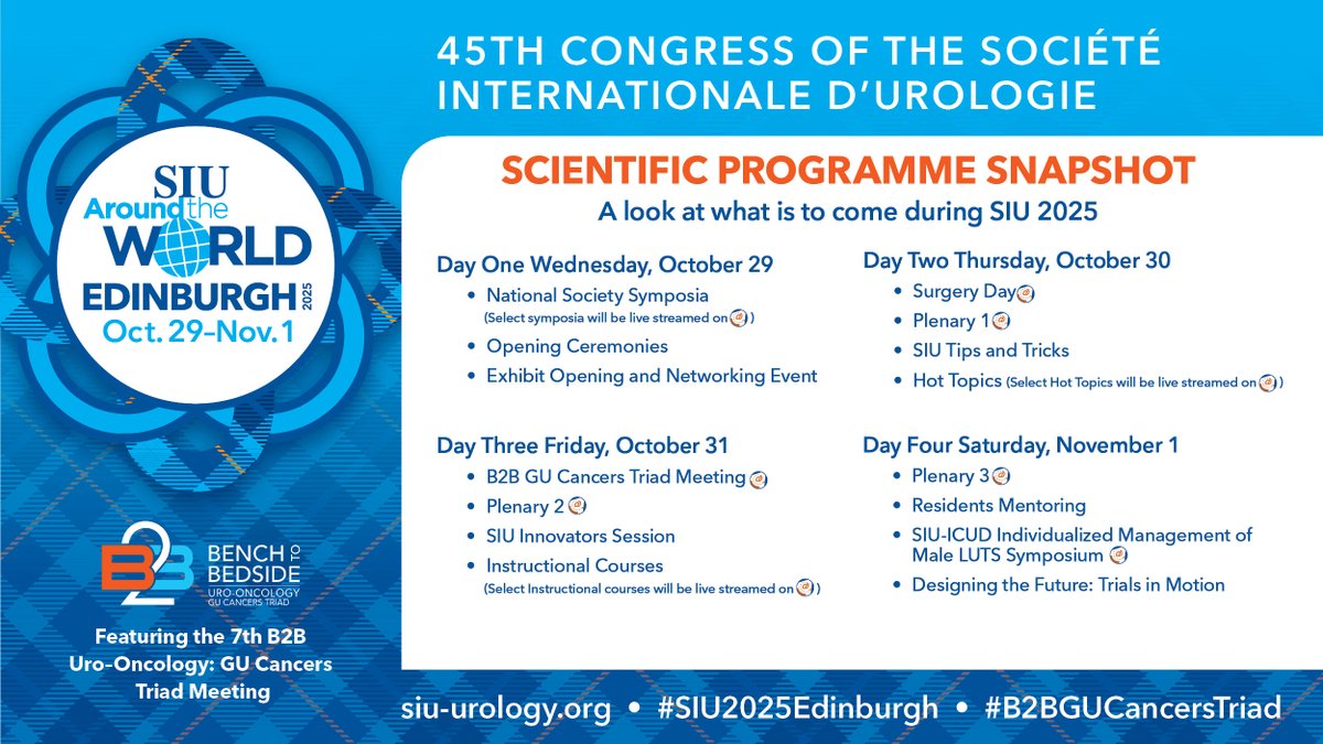 ⏳ Less than 2 Weeks Until #SIU2025Edinburgh!
The wait is almost over! Join the global urology community in Edinburgh for a premier scientific event that brings together thought leaders and early-career professionals to explore the latest in urological research, clinical