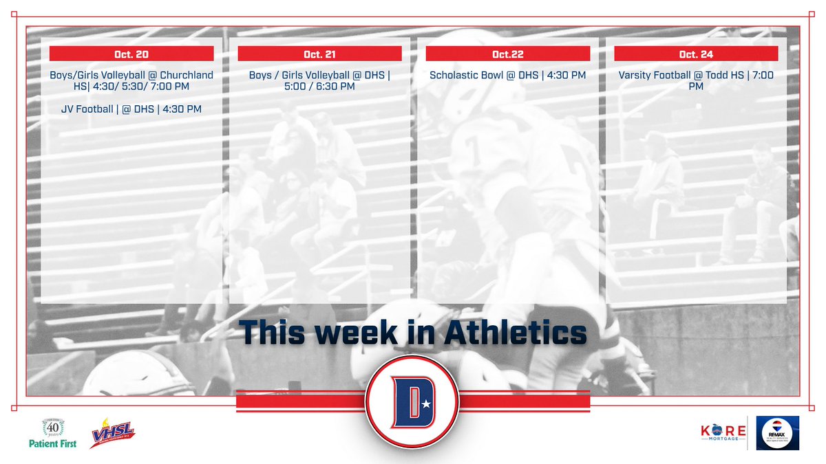 🚀 THIS WEEK IN ATHLETICS 🚀 Excitement is in the air, Patriots! Get ready for another action-packed week. Show your spirit and cheer for our teams! 💪 #DenbighAthletics #GoPatriots