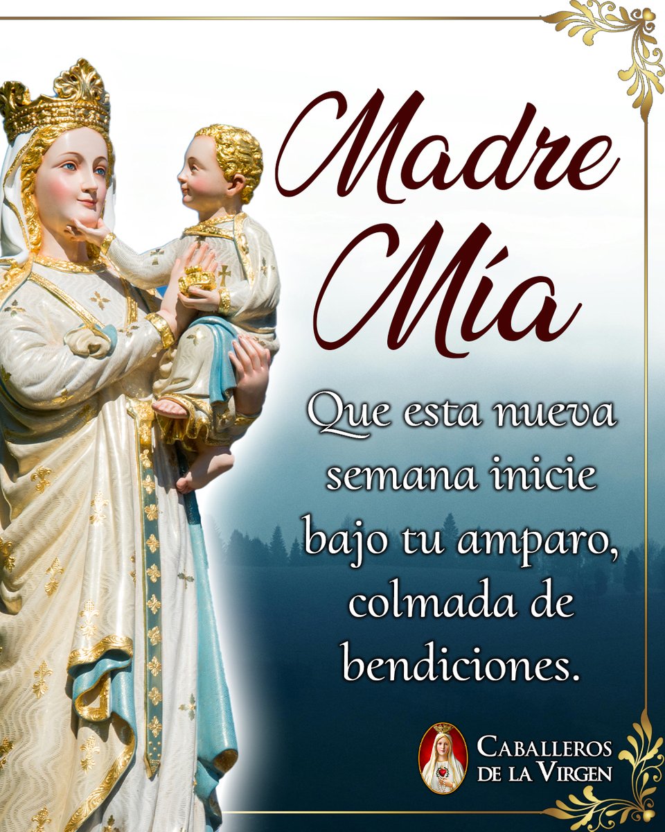 Madre mía, que esta nueva semana inicie bajo tu amparo y tu bendición. Que tu mirada nos acompañe en cada paso y tu ternura nos sostenga ante las pruebas. Derrama sobre nuestros corazones la paz de tu Hijo y enséñanos a vivir con fe, esperanza y gratitud.