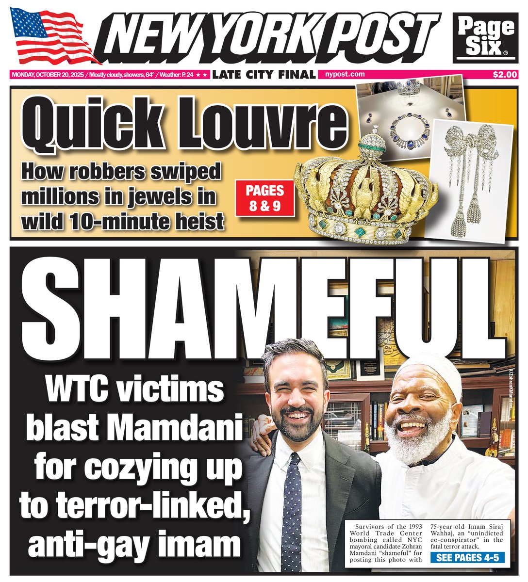 Today's cover: Survivors of ‘93 World Trade Center terror attack bash Zohran Mamdani for smiley pic with unindicted co-conspirator: ‘Hellish experience’ trib.al/H5D9C9R