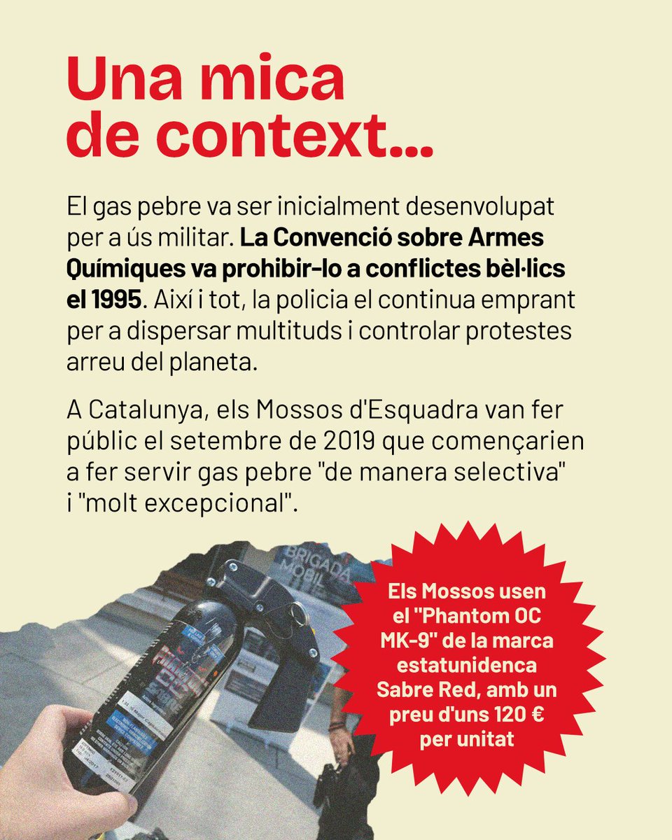 ⚠️En les últimes mobilitzacions per Palestina hem pogut comprovar com els Mossos d’Esquadra han utilitzat el gas pebre de manera indiscriminada i sense previ avís.