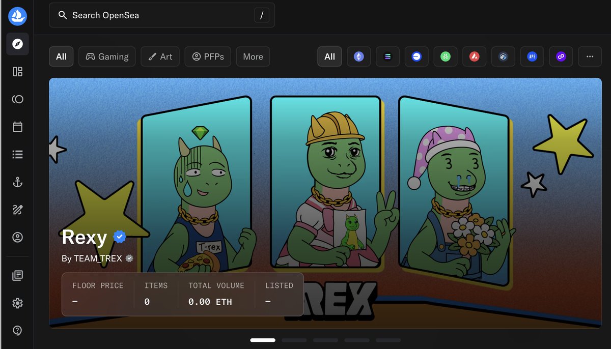 When everyone clicks on <a href="/opensea/">OpenSea</a>, they see Rexy, which makes T-Rex mama proud. 🦖

Rexy collection is now featured as the #1 drop on OpenSea.
