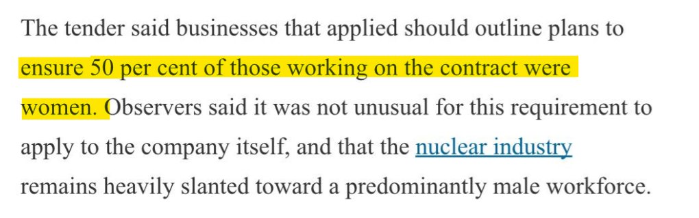This is shocking. 

The bidding process for developing Small Modular Reactors took two years. 

Bidders had to prove how they would add 'social value.' Including provision of jobs for illegal migrants and plans to have a 50/50 gender balance.

No wonder nothing works in Britain.