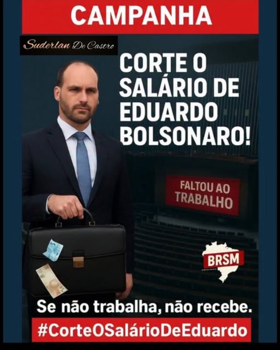 Eduardo Bolsonaro faltou mais ao trabalho que o pai faltou com a verdade.

Campanha justa: se não trabalha, não recebe 💸

O Hugo Motta <a href="/HugoMottaPB/">Hugo Motta</a> segue blindando Eduardo

#CorteOSalárioDeEduardo #MamataBolsonarista