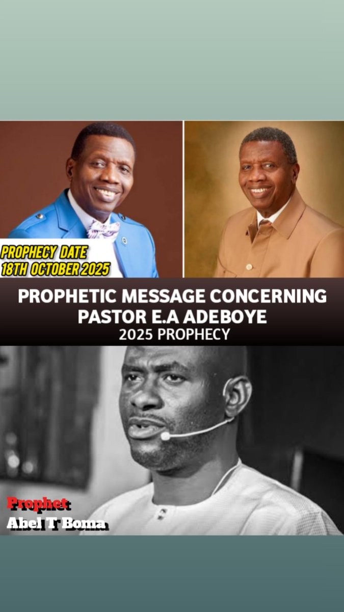 ProphetBomaAbel's tweet image. (PROPHECY) ‼️
Now, with love and respect, I speak of our father in faith—Pastor E.A. Adeboye’s son. The Lord says: it is your responsibility to care for your father, not to inherit the Redeemed Church. You are serving your father, not the kingdom. This is your honor and duty.

I…