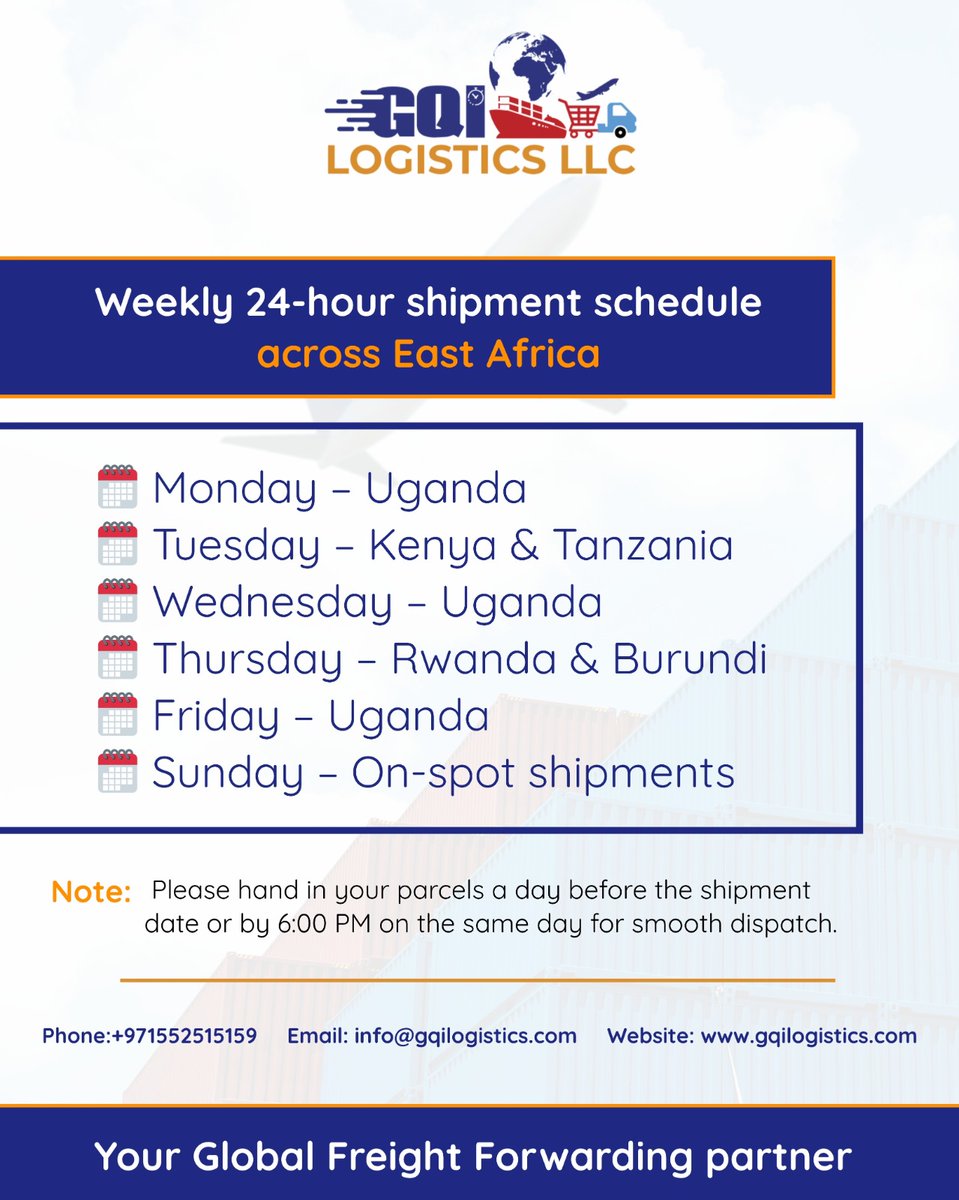 GetQuickIntern1's tweet image. 24 hours shipment schedule

#logistics #Dubai #gqlogistics
#shipmentalert