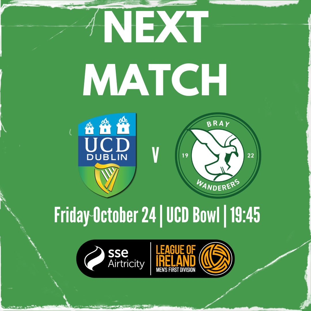 𝐓𝐡𝐞 𝐏𝐥𝐚𝐲-𝐨𝐟𝐟’𝐬

In a repeat of last year’s Semi Final, we face UCD at the Bowl on Friday in the SSE Airtricity Men's First Division Play-Off

🎫 Through UCD website (🔗 when available)

Also on the gate on the night

#Seagulls 🟢⚪️