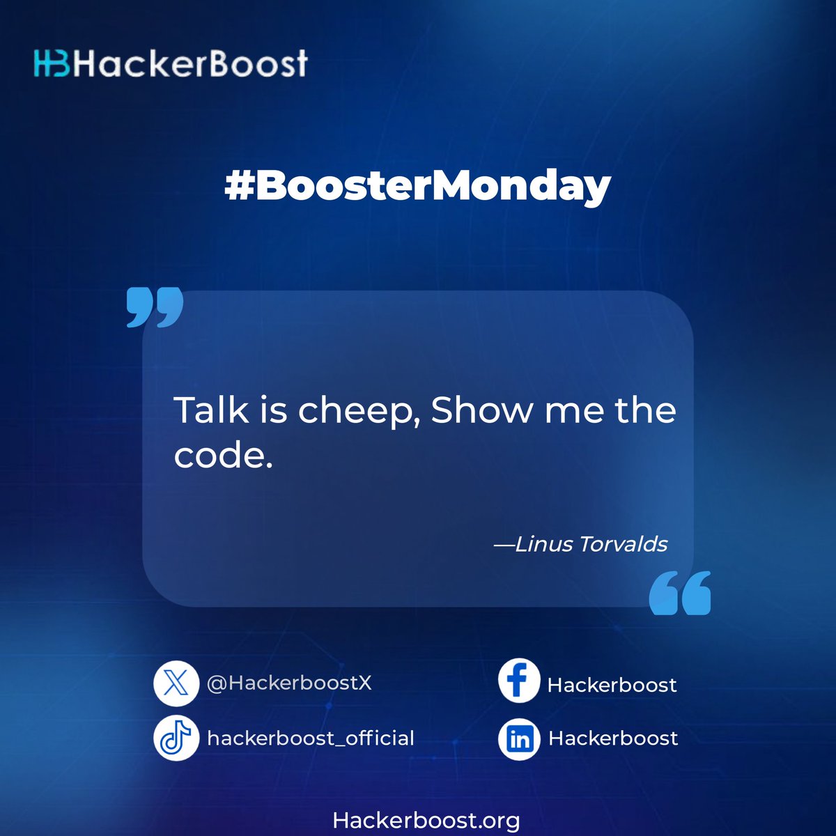 HackerBoostX's tweet image. #BoosterMonday
“Talk is cheap. Show me the code.” — Linus Torvalds 💻
Ideas are everywhere — execution makes the difference.
Stop waiting for the perfect time. Take action. Build something great this week.
#Developers #web3 #BUIDL #CodingLife #Motivation #Tech