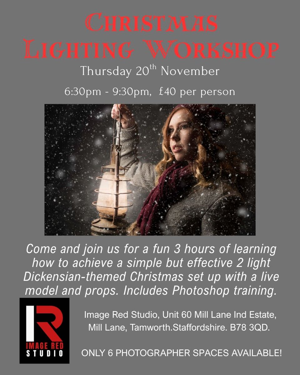 Only two  spaces left for our Photographers Christmas Lighting workshop.  Professional photographer Jon Foster will guide you through camera  settings, lighting techniques and basic photoshop training. An evening  of education and fun.