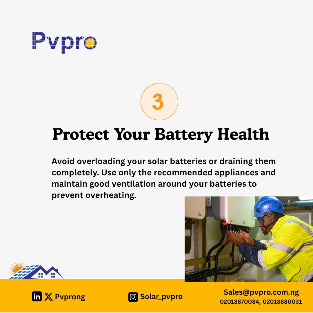 Pvproenergy's tweet image. Want your solar investment to serve you for years?
Follow these simple maintenance tips and keep your system shining bright!
At PVPRO, we don’t just install — we ensure your solar keeps performing at its best.
#PVPRO #SolarTips #MaintenanceMatters ParaNice Caribbean GM CT Vooi