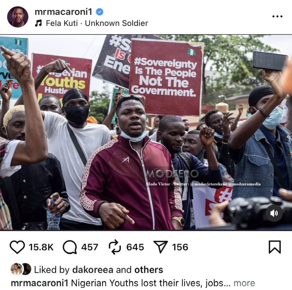 livebelltv's tweet image. A tribute to our fallen hero’s at the end SARS protest five years ago by mrmacaroni following an instagram post #endsarsprotest