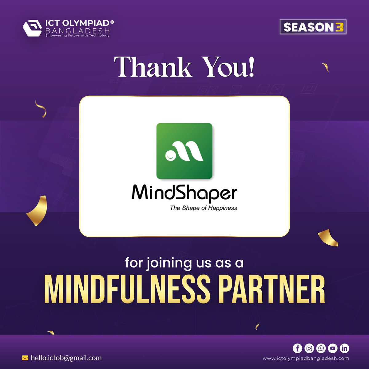 ictolympiadbd's tweet image. We’re delighted to Welcome MindShaper as our
𝐌𝐢𝐧𝐝𝐟𝐮𝐥𝐧𝐞𝐬𝐬 𝐏𝐚𝐫𝐭𝐧𝐞𝐫 for ICT Olympiad Bangladesh – Season 3!