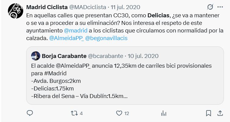 mejorporcalzada's tweet photo. Estoy leyendo que la culpa del carril bici del Paseo de las Delicias es de los "calzadistas" que lo rechazaban y no de los "carrilbicistas" que lo pedían y celebraron diciendo que era "mejor que nada", "un buen paso", "una buena noticia" etc. 

Se puede pedir sin mentir. https://t.co/Js4WawteCe