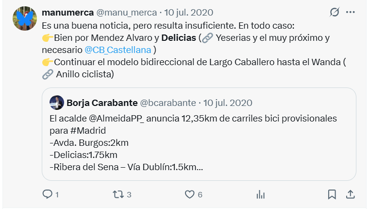 mejorporcalzada's tweet photo. Estoy leyendo que la culpa del carril bici del Paseo de las Delicias es de los "calzadistas" que lo rechazaban y no de los "carrilbicistas" que lo pedían y celebraron diciendo que era "mejor que nada", "un buen paso", "una buena noticia" etc. 

Se puede pedir sin mentir. https://t.co/Js4WawteCe